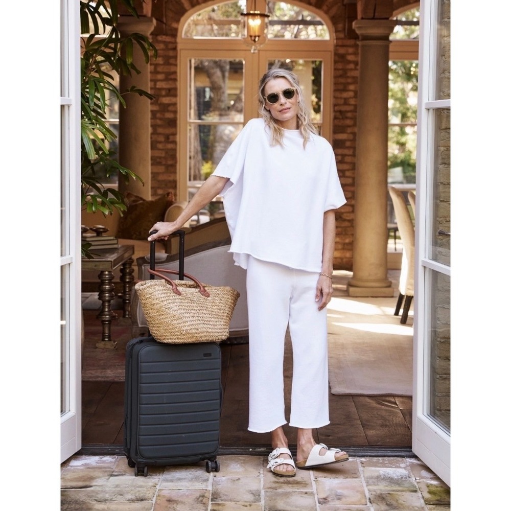 Frank & Eileen MALIBU TRAVEL SET White Cotton Triple Fleece Poncho Pants M OS